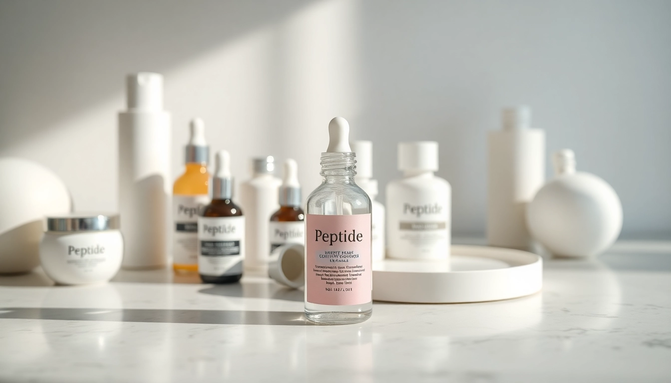 Peptide kaufen für strahlende Haut in eleganter Präsentation mit hochwertigen Produkten.