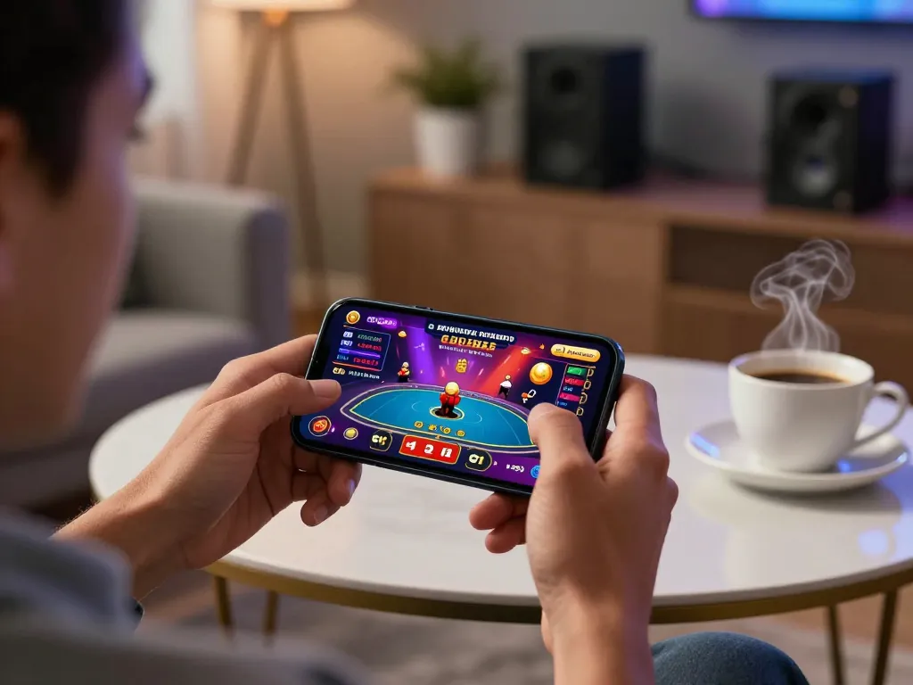 E2BET không chặn mobile gaming session highlights intense online gameplay with a sleek smartphone app.