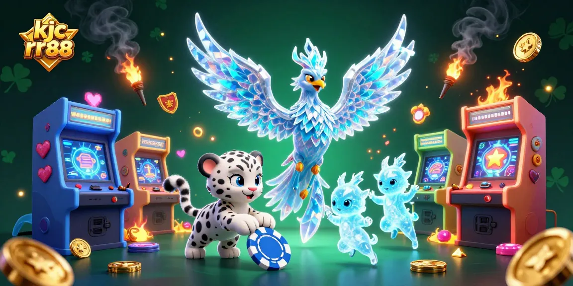Catch the excitement at kjc rr88 with lively ice phoenix and snow leopard in a colorful casino scene.