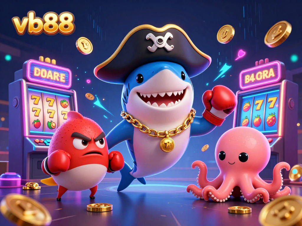 Experience the excitement of vb88 slots with vibrant cartoon characters and colorful casino elements.