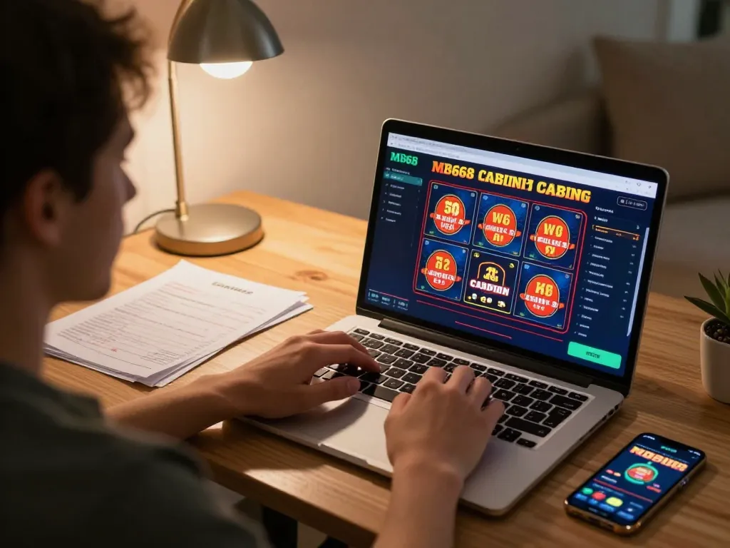 Player enjoying interactive mb668 online casino games with a cozy setup at home.