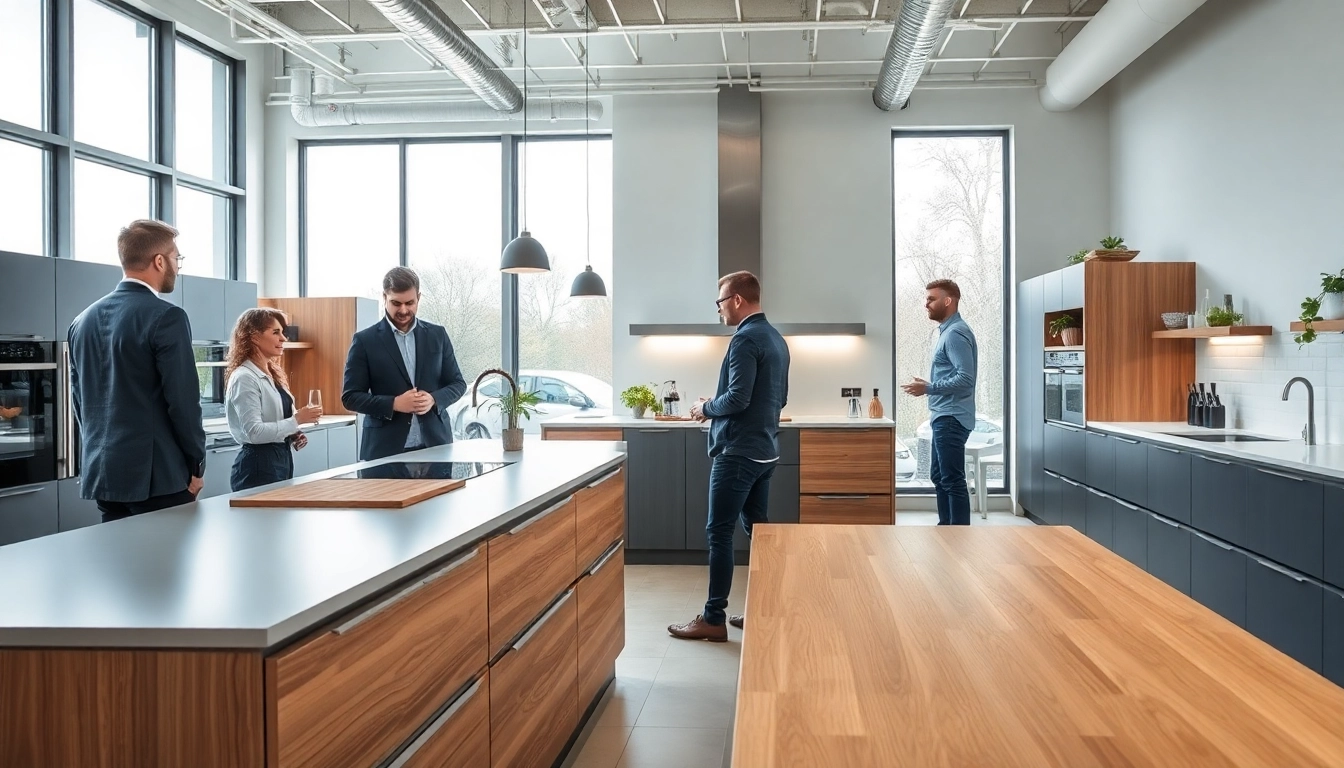 Küchenstudio in Frankfurt am Main mit modernen Design und Kundeninteraktion im hellen Showroom.