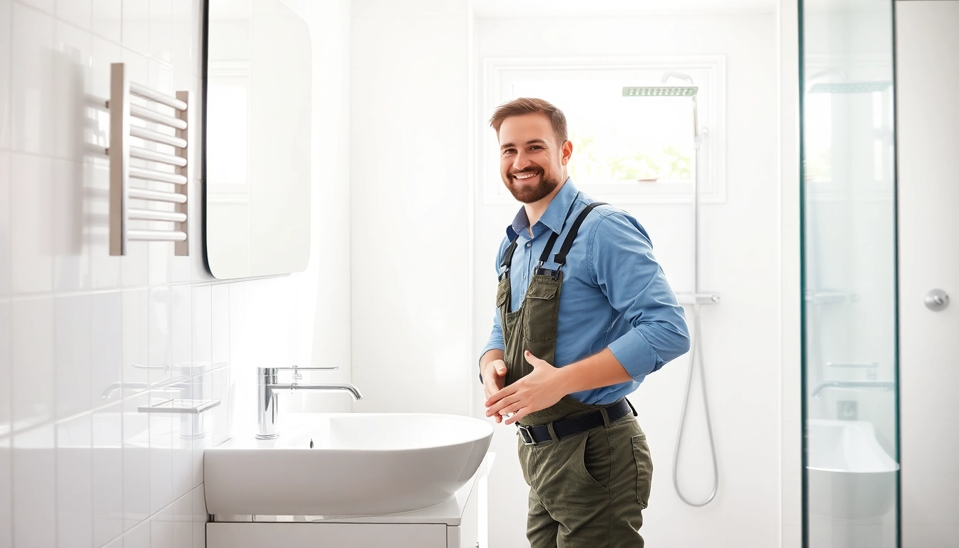 Professioneller Installateur Notdienst bei der Reparatur eines modernen Wasserhahns in einem Badezimmer, der schnelle und fachkundige Hilfe bietet.