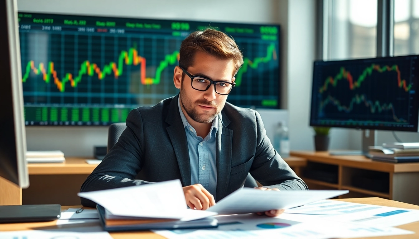 Strategien für passiv investieren im Fokus: Professioneller Investor analysiert Finanzberichte.