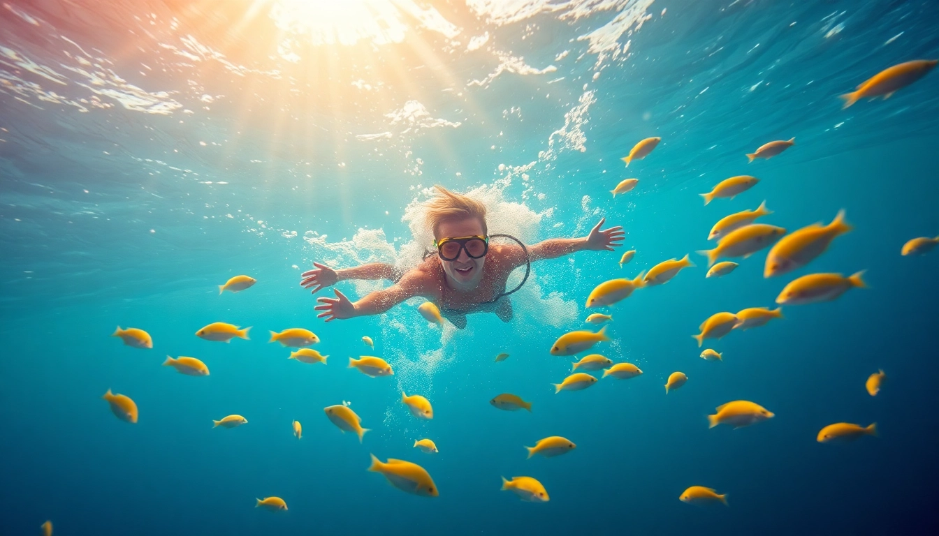 Tauchen lernen Mexiko: Eine Person taucht in die farbenfrohe Unterwasserwelt mit Fischen und Korallen in Mexiko ein.