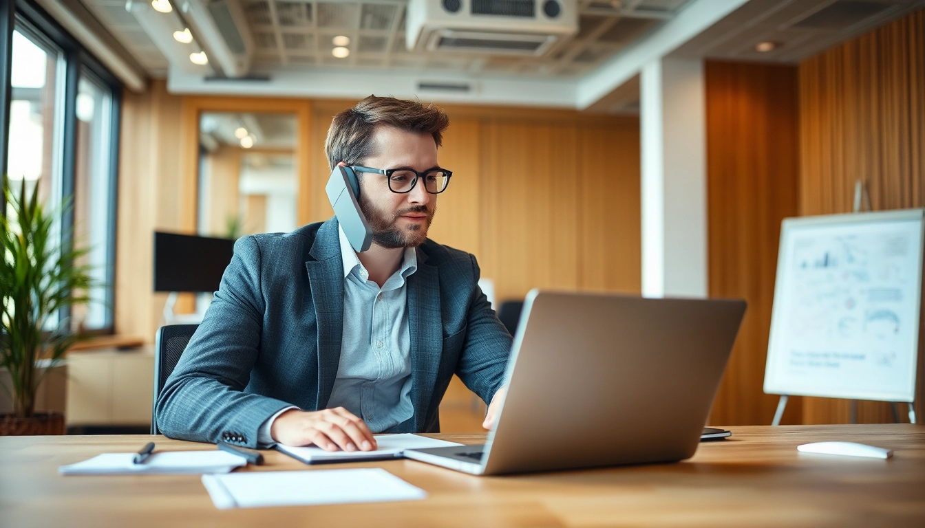 Headhunter Karlsruhe im Büro, dynamisches Gespräch mit einem Kunden.