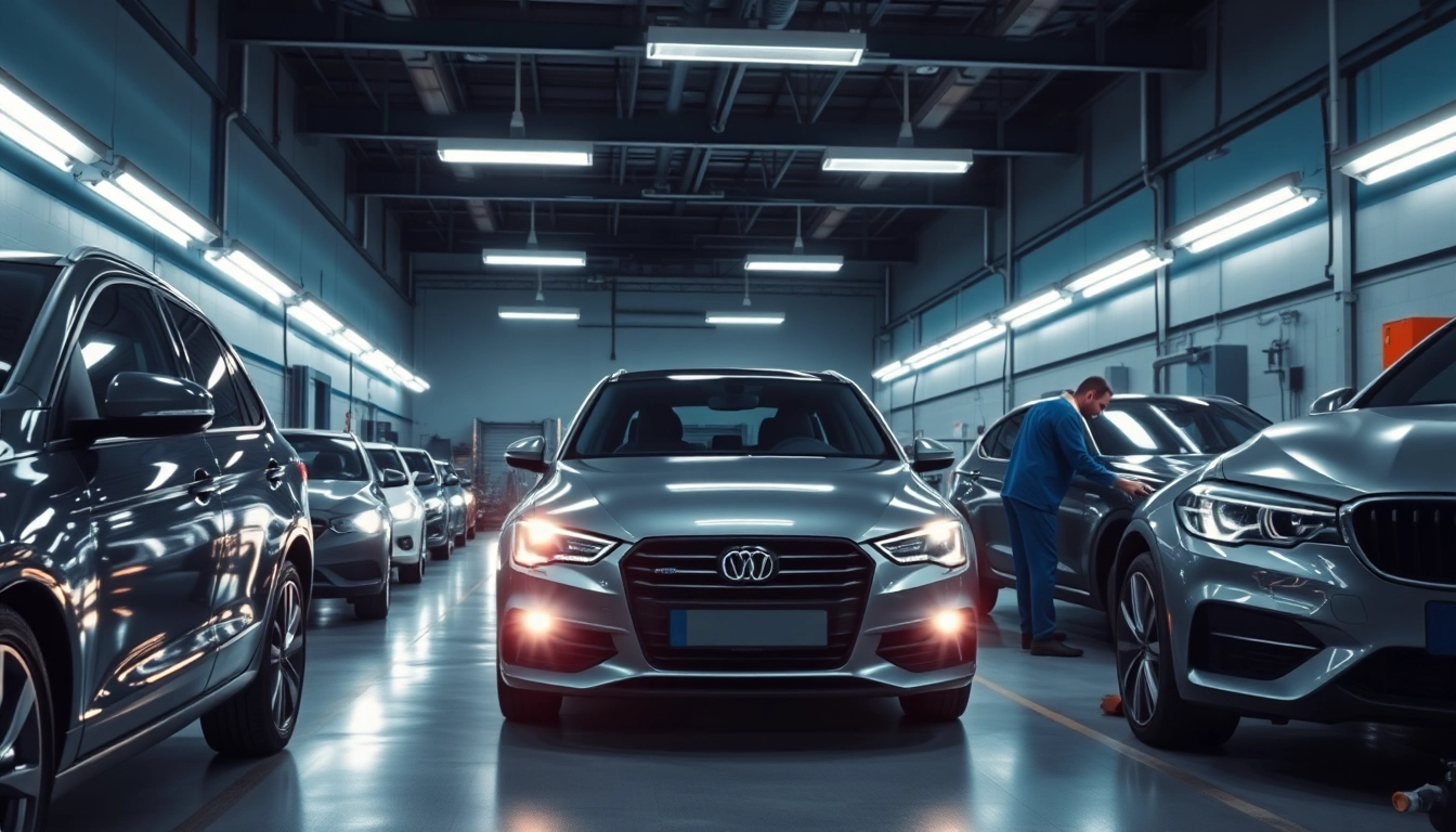 Kratzer Reparatur Auto München in einer modernen Werkstatt mit Technikern, die kleine Autoschäden effizient reparieren.