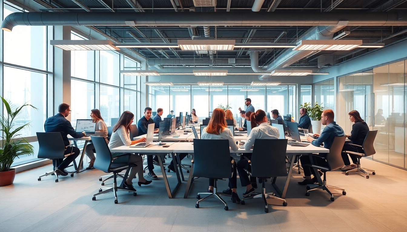 Headhunter Hannover bei der Arbeit in einem modernen Büro mit Teamkollaboration.
