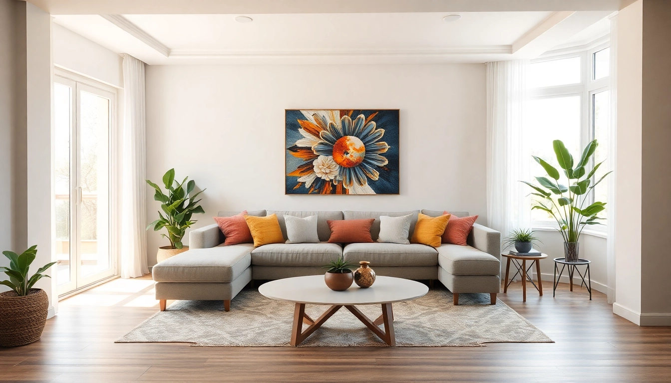 Inspiration für Raumgestaltung in einem stilvollen Wohnzimmer mit eleganten Möbeln und Pflanzen.