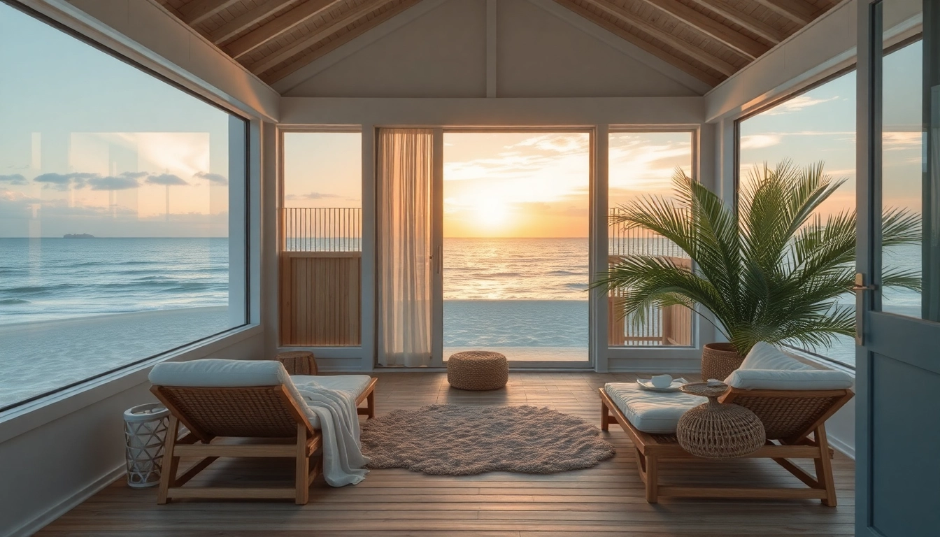 Entspanne im Küstencabana mit Ozeanblick und modernem Design.