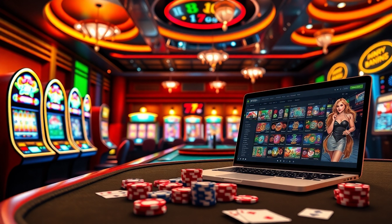 A player engages with the 777g online betting platform surrounded by casino elements enhancing the gaming experience.