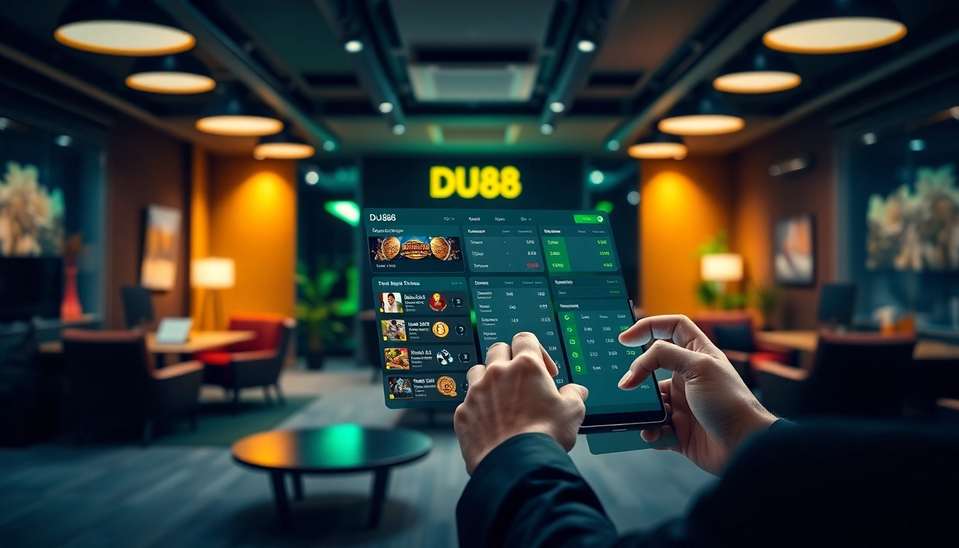 Engaging user interacting with nhà cái du88 betting platform on a modern device.