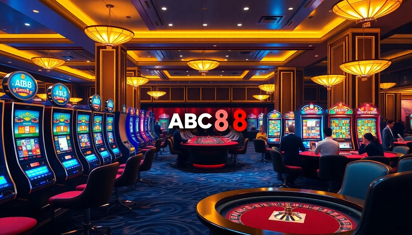 Players engaging with ABC 8 casino games in a luxurious setting with vibrant colors.