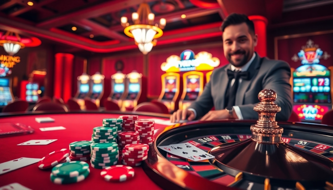 Experience the thrill of gambling at 79KING with vibrant poker chips on a luxurious casino table.