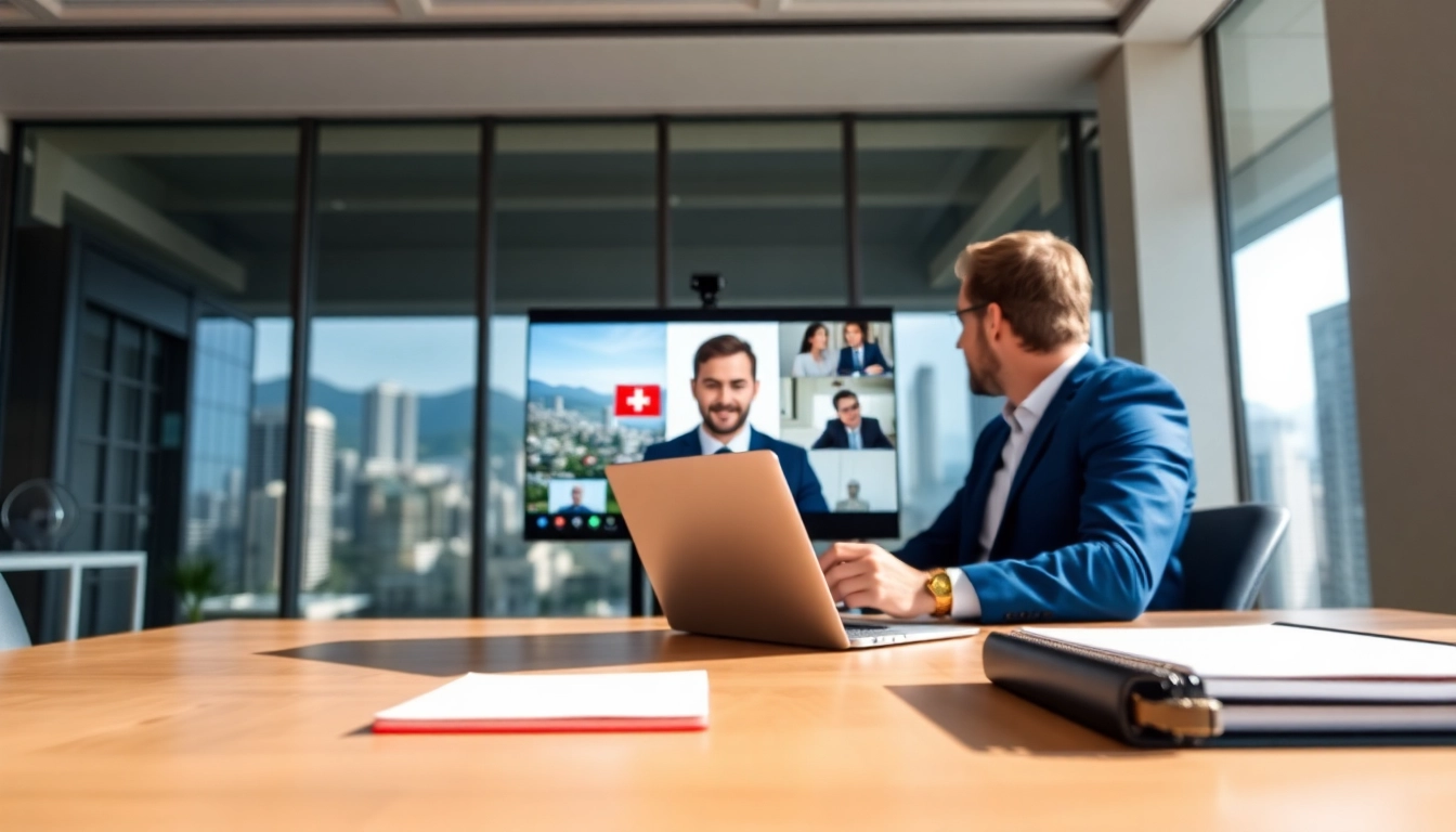 Headhunter Schweiz im modernen Büro, der mit Klienten interagiert und Talente rekrutiert.