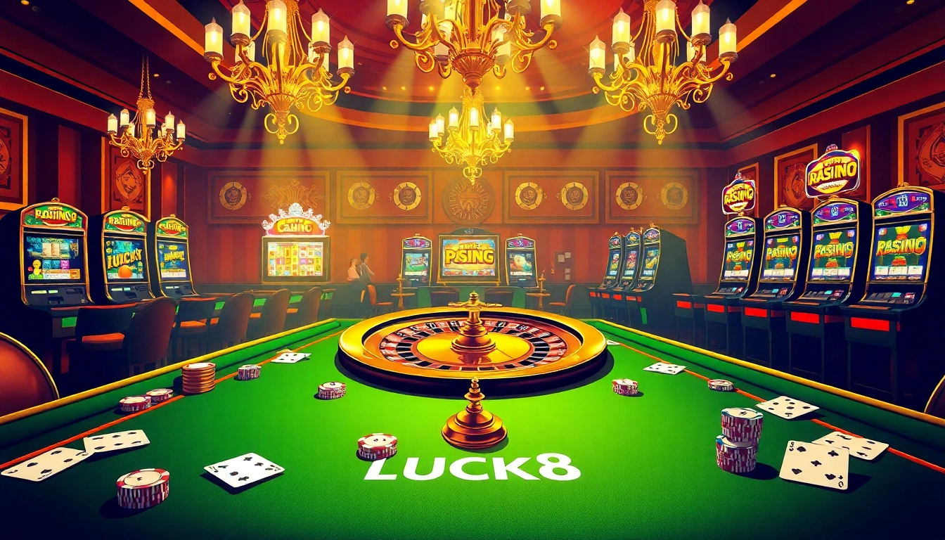 Experience the excitement at LUCK8 casino, featuring vibrant gaming tables and thrilling slot machines.