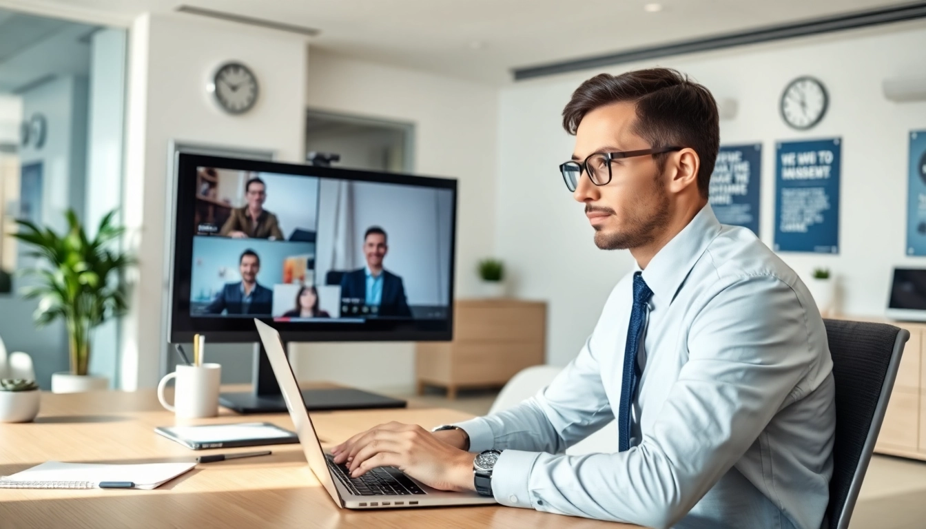 Headhunter IT conducting a video interview in a modern office environment