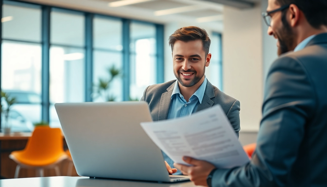 Headhunter IT discusses job opportunities with a candidate in a modern office.