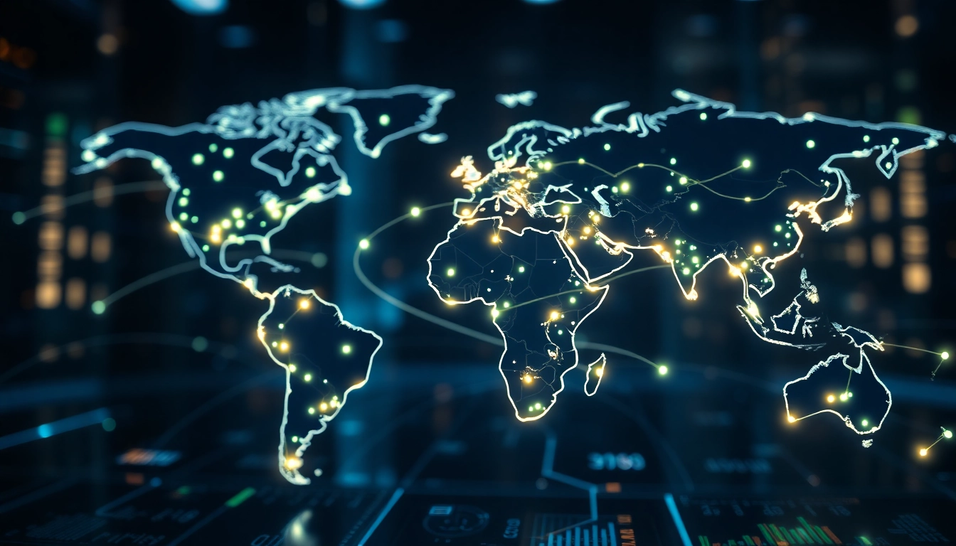 快连官网 showcases a modern global network acceleration service with illuminated server nodes