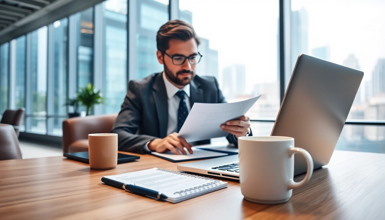 Headhunter analysiert Lebensläufe in einem modernen Büro.