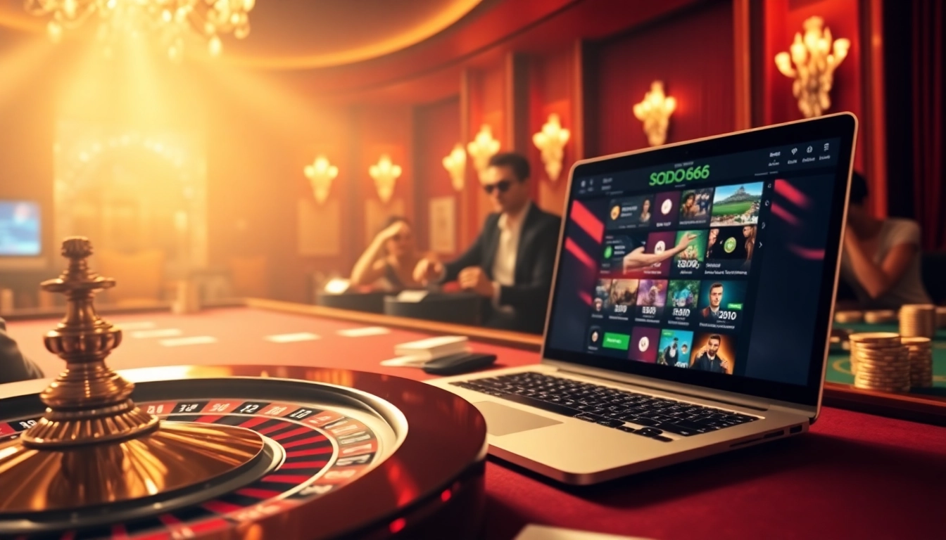 Experience the thrill of online gambling with SODO66 at an elegant casino setup.
