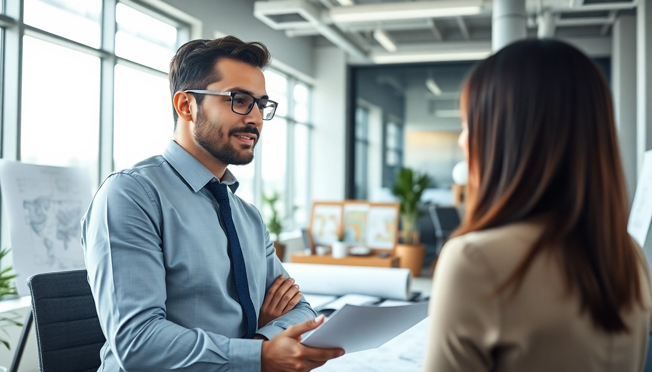 Headhunter Ingenieure im Gespräch mit einem Kandidaten in einem modernen Büro.