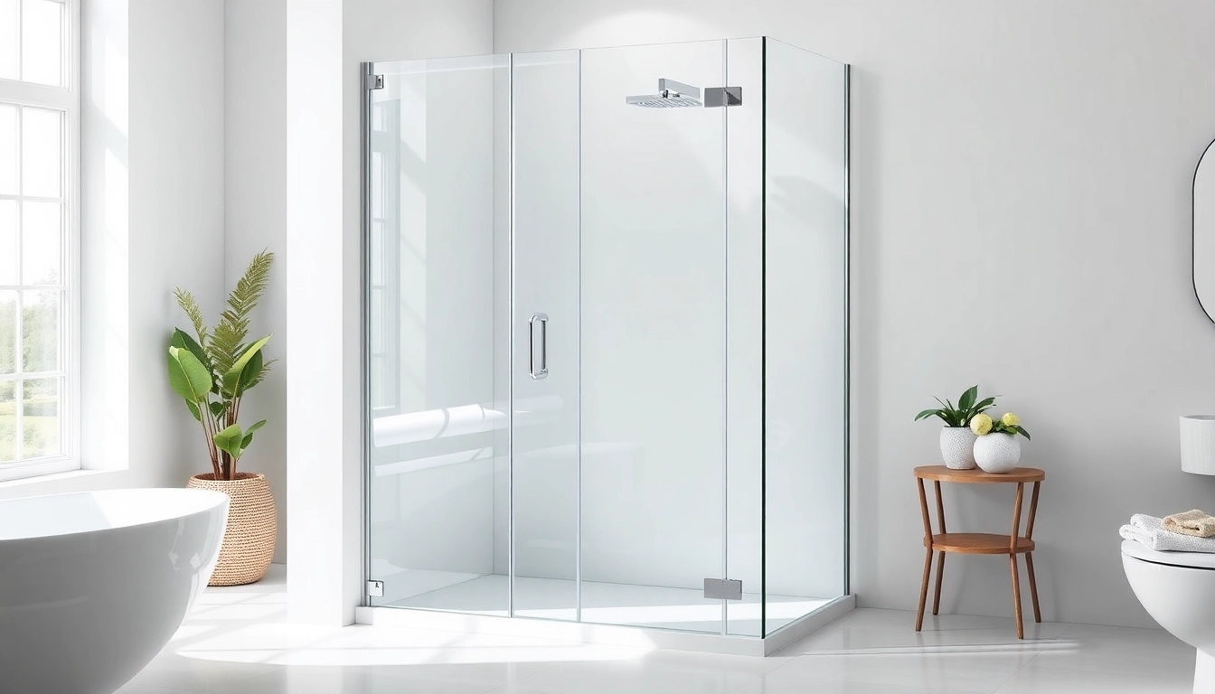 Duschkabine 90x90 in modernem Badezimmer mit glasklaren Türen und eleganten Armaturen.