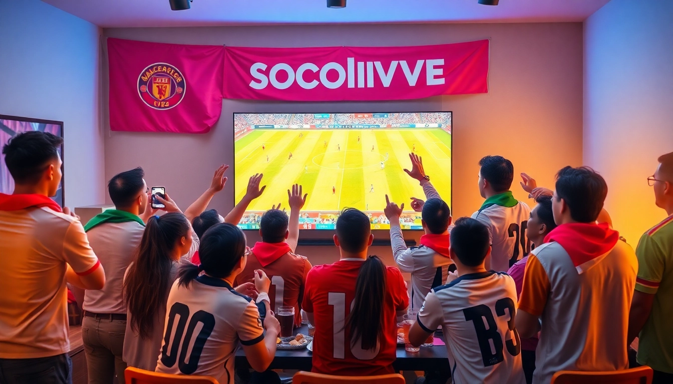 Excited fans enjoying a live football match on https://socolive.network/ with vibrant community atmosphere.
