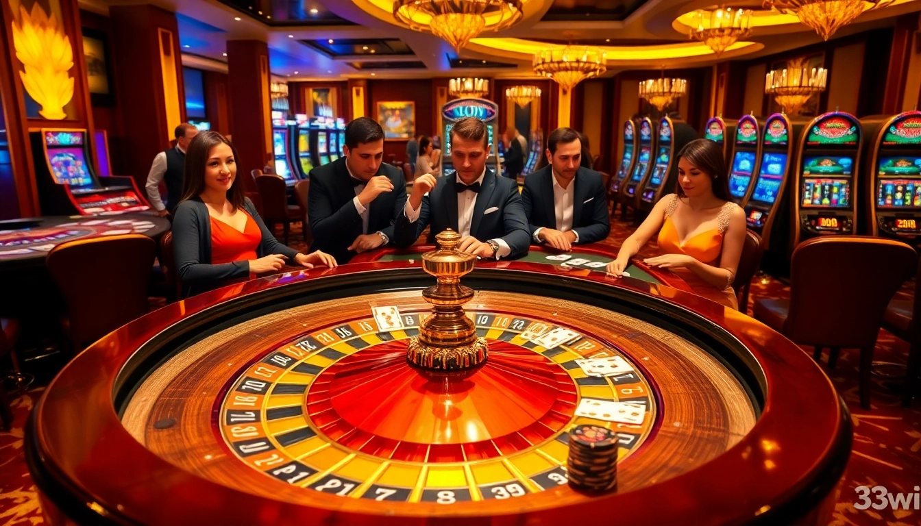 Players engaging in thrilling games at the 33win casino table, showcasing luxury and excitement in gambling.