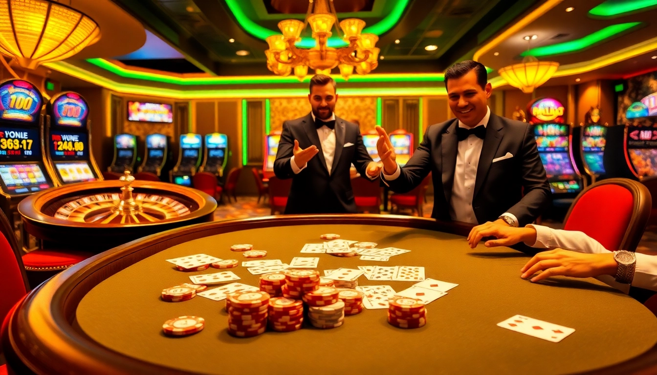 Exciting casino gaming scene showcasing luxurious poker and slot machines at https://luongsontv23.com/.