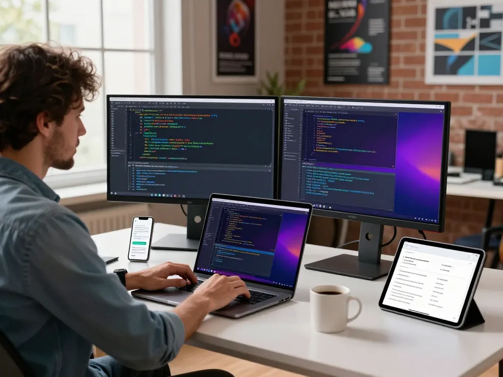 Experience the speed and security of 谷歌浏览器 in a modern software development workspace.