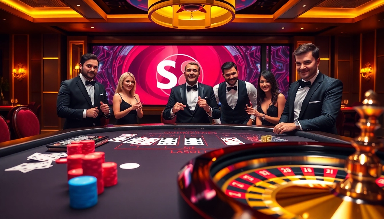 Experience the thrill of S8 gaming with a vibrant casino table and roulette wheel.