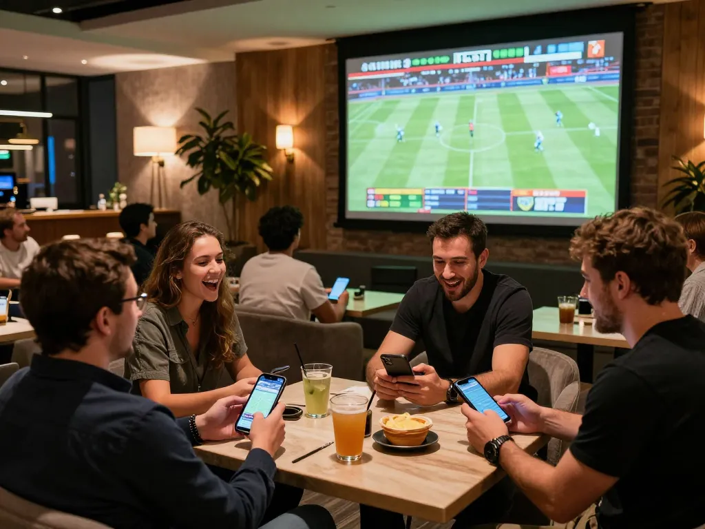 Aufregende Sportwetten-Szene mit Freunden, die sich engagieren, hebt Immobilienmakler Frankfurt Sachsenhausen für einzigartige Einblicke hervor.