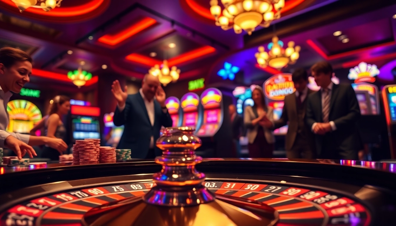 Erleben Sie den Nervenkitzel mit Golisimo Germany in einem farbenfrohen Casino, wo Spieler um den Tisch kämpfen.