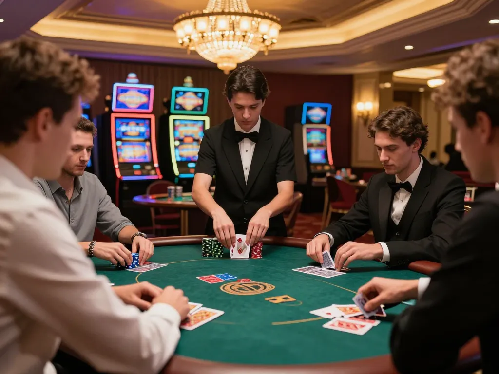 Engaging poker scene at F168's casino, players strategizing with chips stacked high.