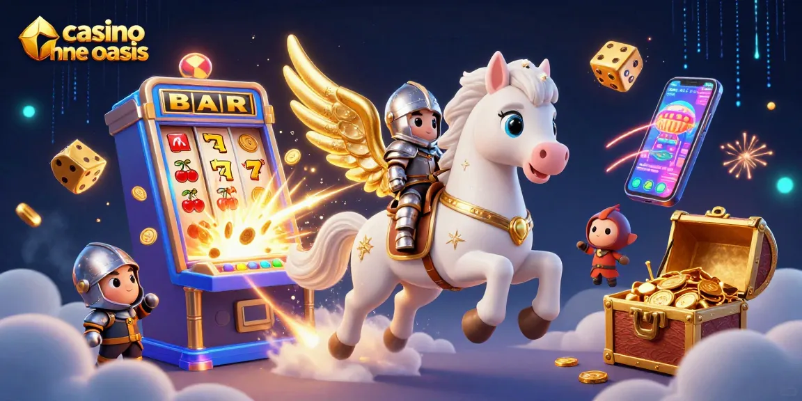 Experience excitement at casino ohne oasis with vivid characters, slot machines, and bursting treasure.