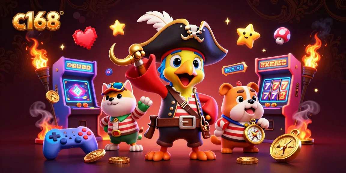 Engage in thrilling gameplay with c168's vibrant casino scene featuring characters and gaming elements.