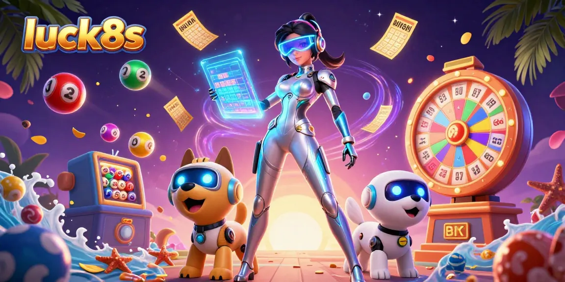 Interactive gambling experience with luck8s, featuring vibrant casino elements and futuristic characters