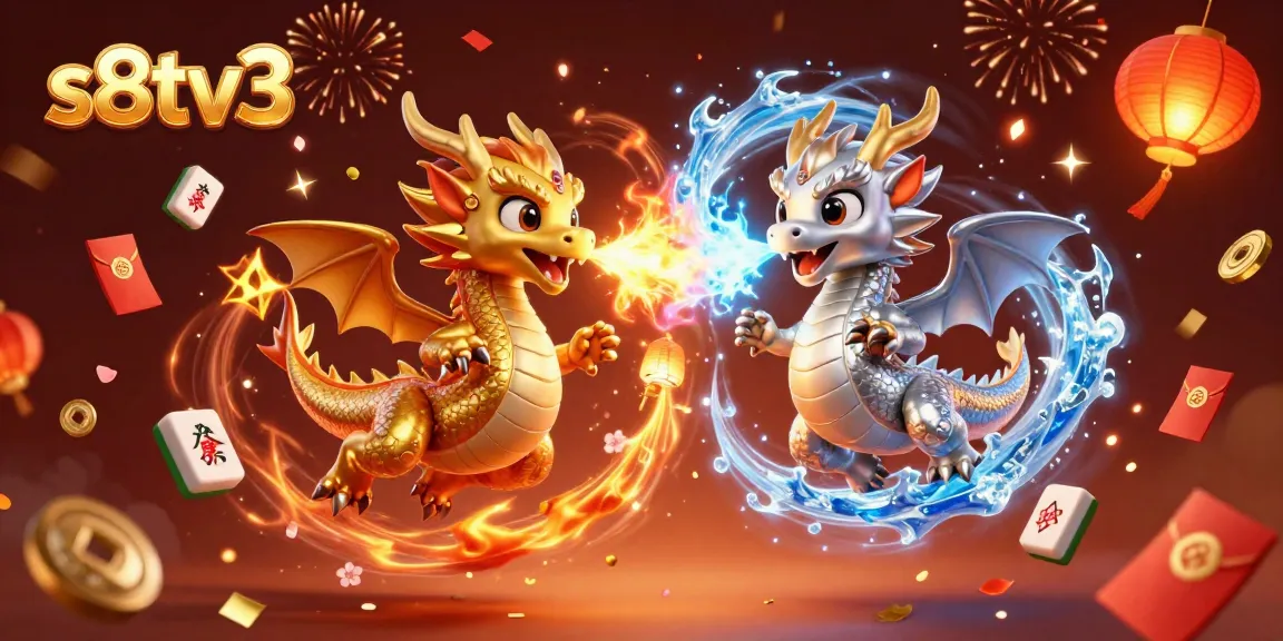 S8TV3 enhances your betting experience with dynamic visuals of gold and silver dragons showcasing the thrill of live sports.