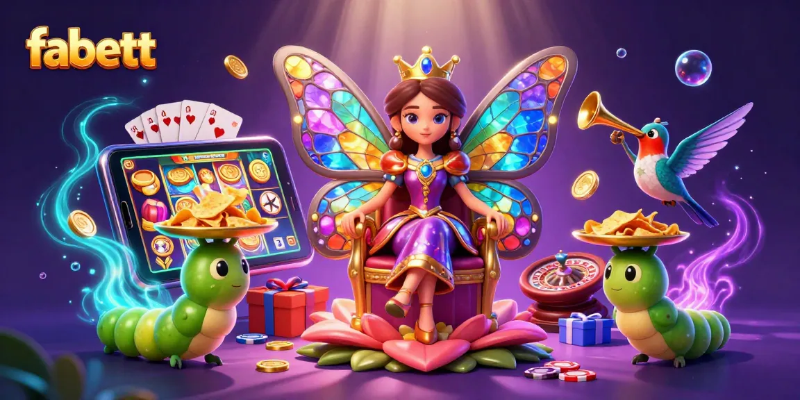 fabett casino scene with a butterfly queen, slot games, and vibrant casino action