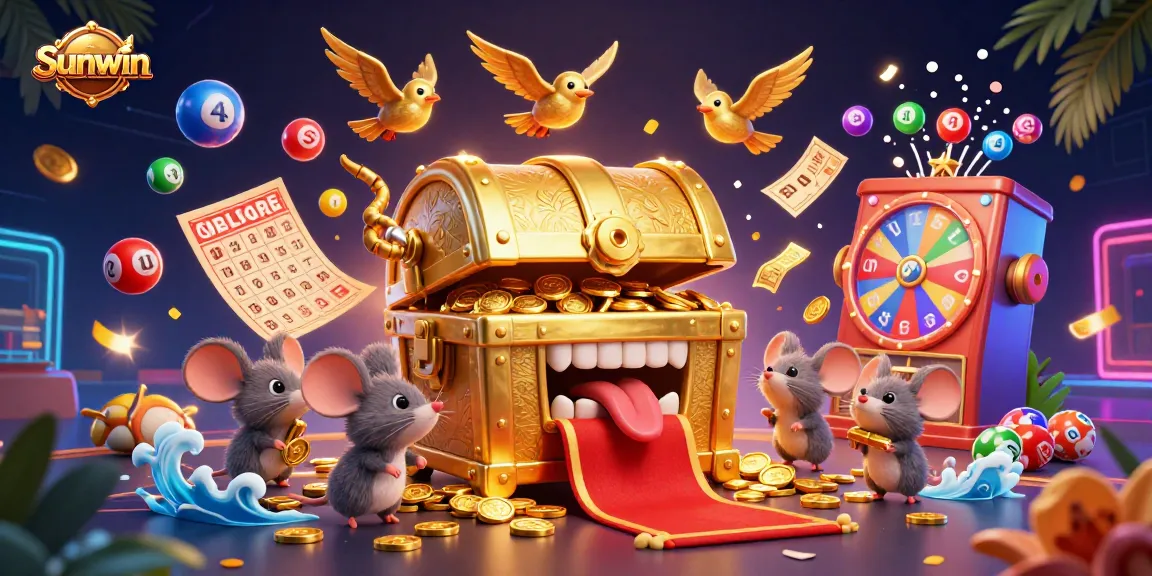 Spin and win with Sunwin in a vibrant 3D casino scene filled with treasures and excitement.