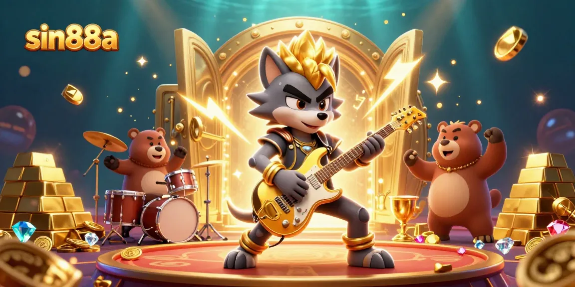 Experience the thrilling gameplay of sin88a with vibrant 3D characters amidst a treasure-filled casino scene.